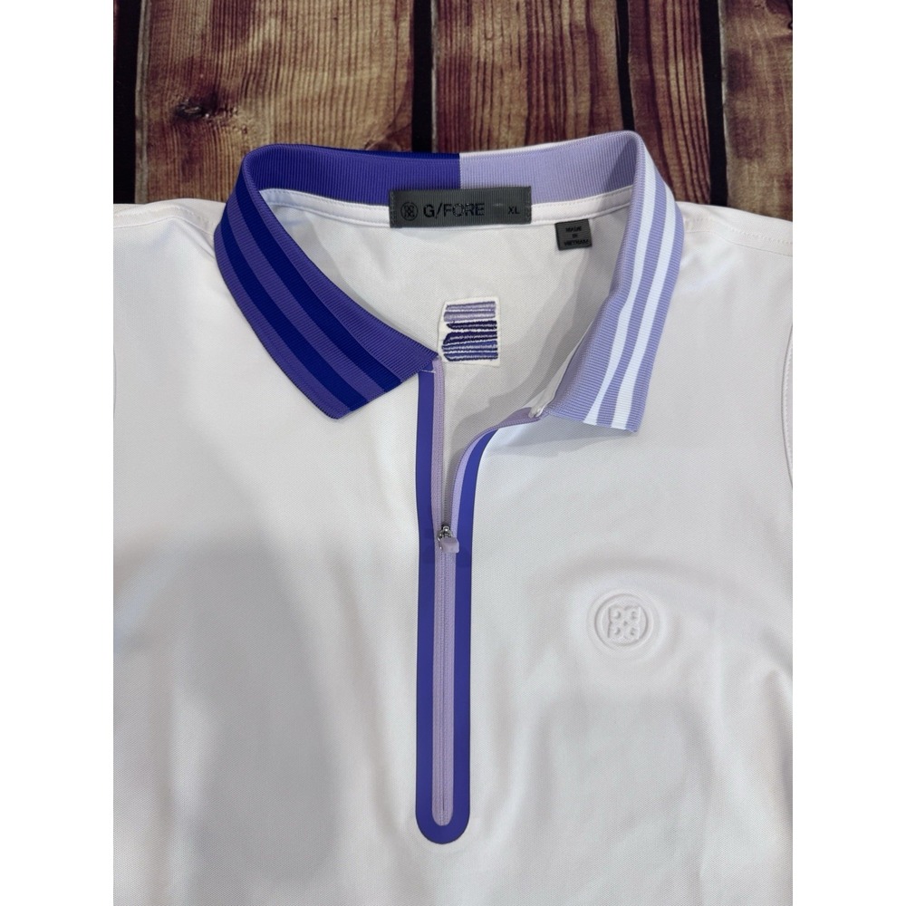 G/FORE Women's XL White Purple Sleeveless 1/4 Zip Logo Golf Polo - Picture 3 of 5